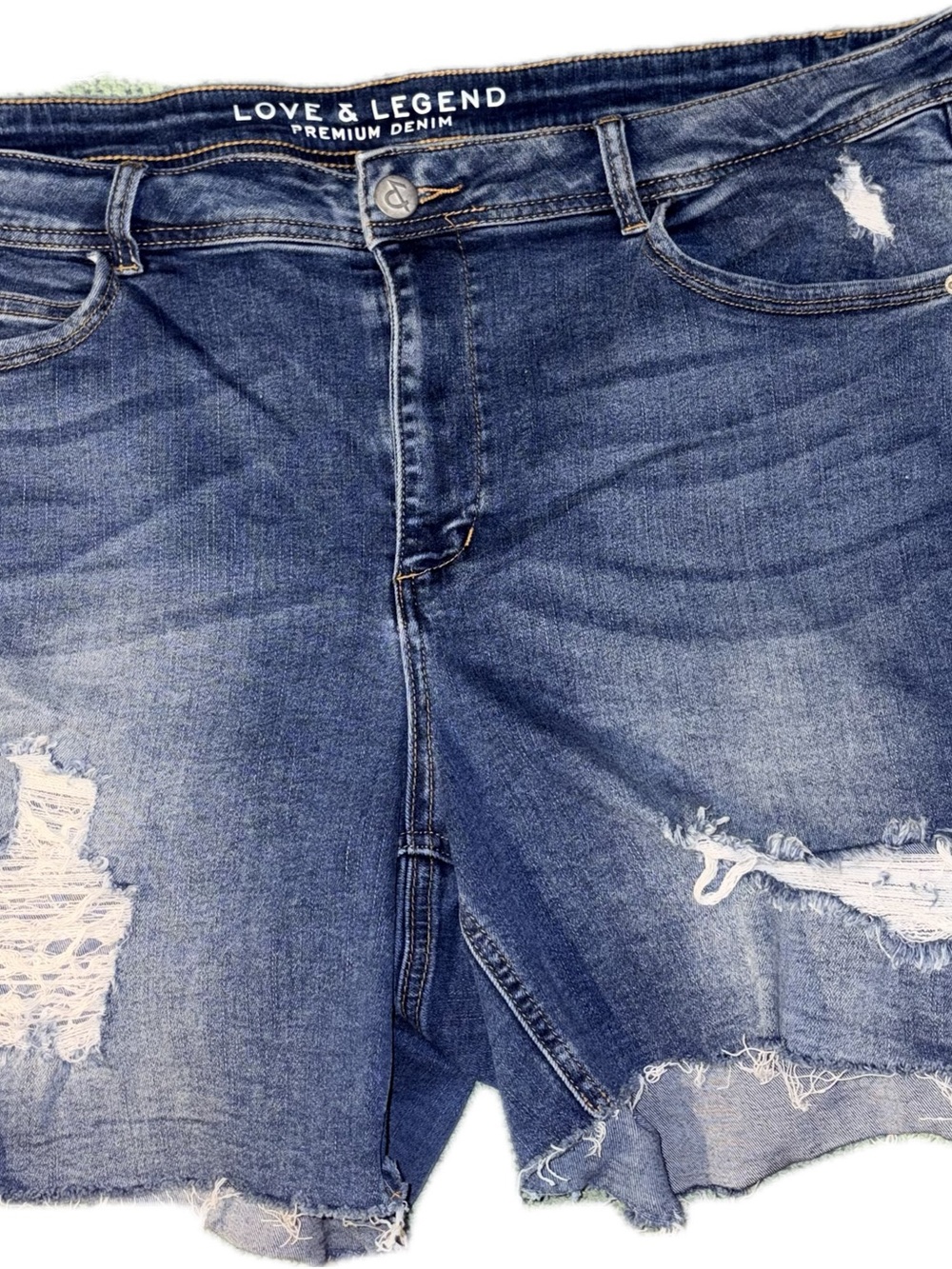 Distressed Denim Shorts - Medium Blue